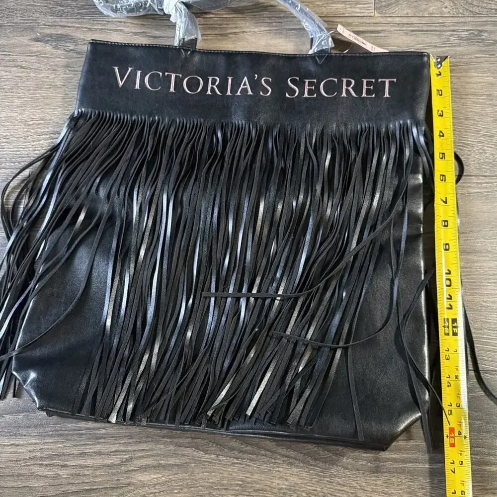 NWT Victoria's Secret Fringe Tote Black Pink Logo Whimsigoth Festival Y2K Bag